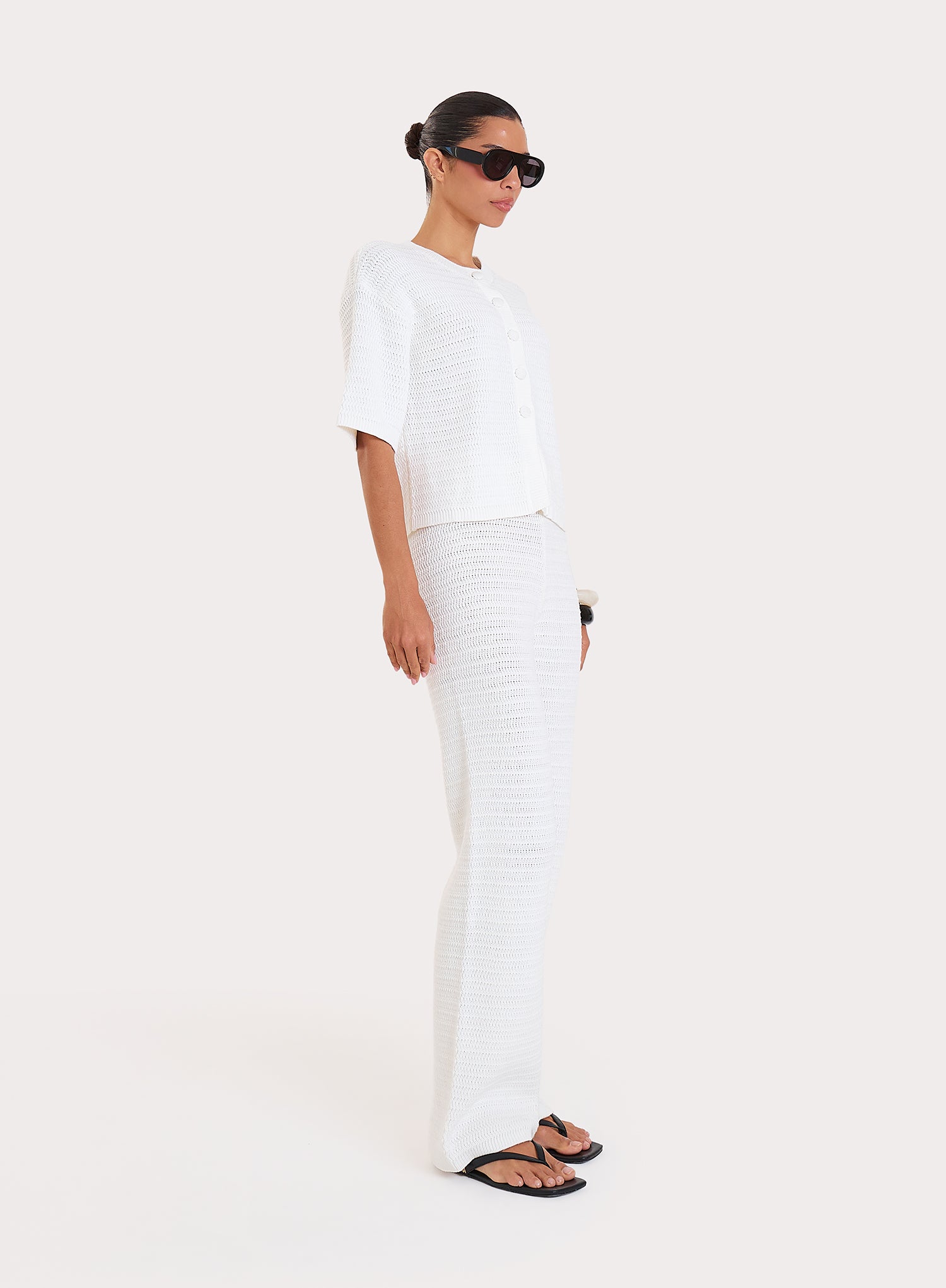 White Crochet Button Crop Shirt